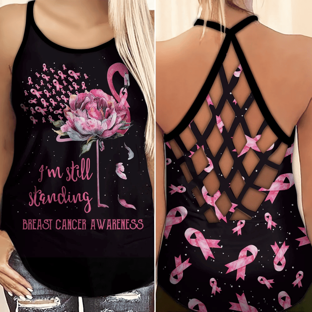 Breast Cancer Awareness Criss Cross Tank Top Summer: I'm still standing YVT0803