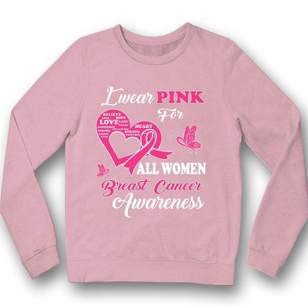 I Wear Pink For Women, Breast Cancer Warrior Awareness Shirt, Ribbon Butterfly QUY2138