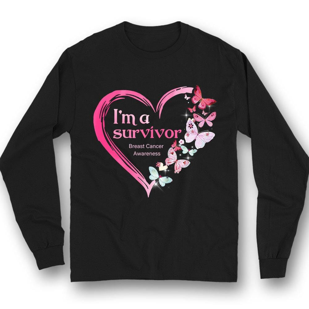 I'm A Survivor, Pink Heart & Butterfly, Breast Cancer Awareness Shirt THAOVTT852