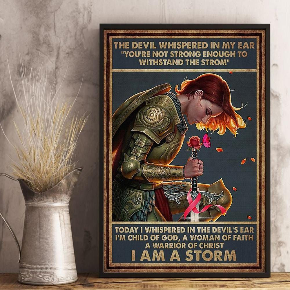 Breast Cancer Awareness Poster, Canvas, I Am Storm Support Warrior Wall Print Art QUY4529