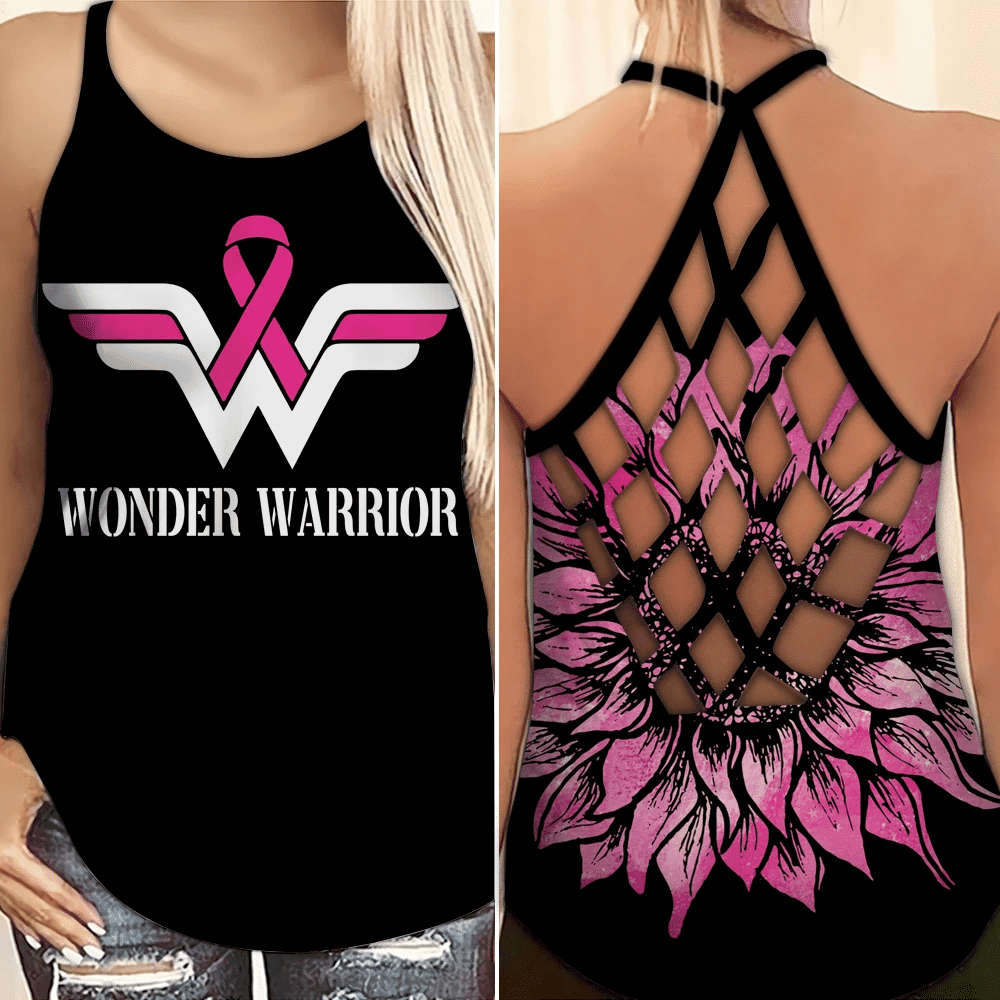 Breast Cancer Awareness Criss Cross Tank Top Summer: Wonder Warrior THAOVTT819
