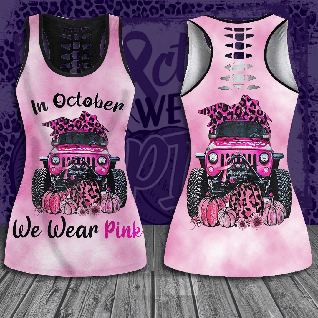 Breast Cancer Awareness 'We Wear Pink' Hollow Tank Top & Leggings Set - TH1069