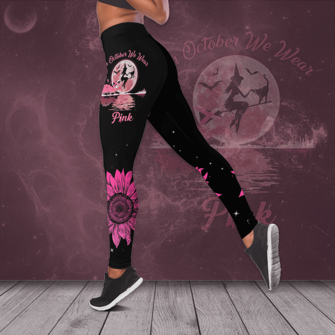 Breast Cancer Awareness 'In October We Wear Pink' Hollow Tank Top & Leggings Set