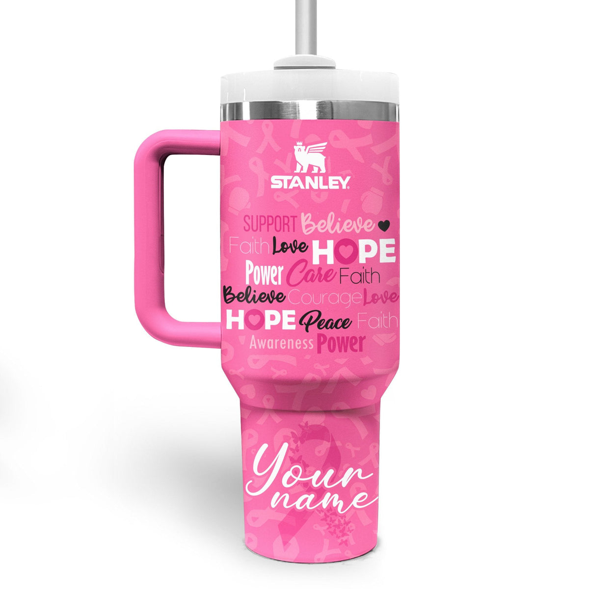 [LIMITED EDITION] Breast Cancer Awareness Custom Name 40oz Tumbler with Handle and Straw