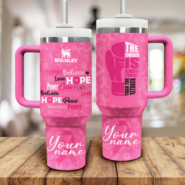 [LIMITED EDITION] Breast Cancer Awareness Custom Name 40oz Tumbler with Handle and Straw