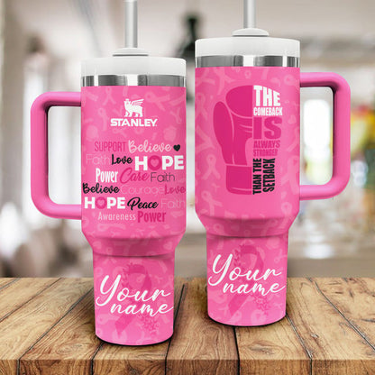 [LIMITED EDITION] Breast Cancer Awareness Custom Name 40oz Tumbler with Handle and Straw