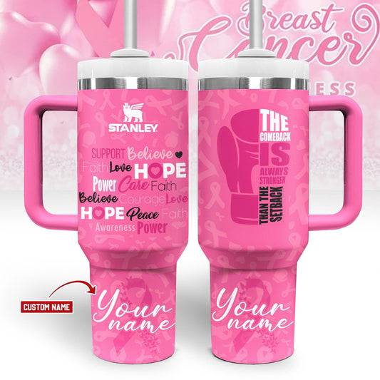 [LIMITED EDITION] Breast Cancer Awareness Custom Name 40oz Tumbler with Handle and Straw