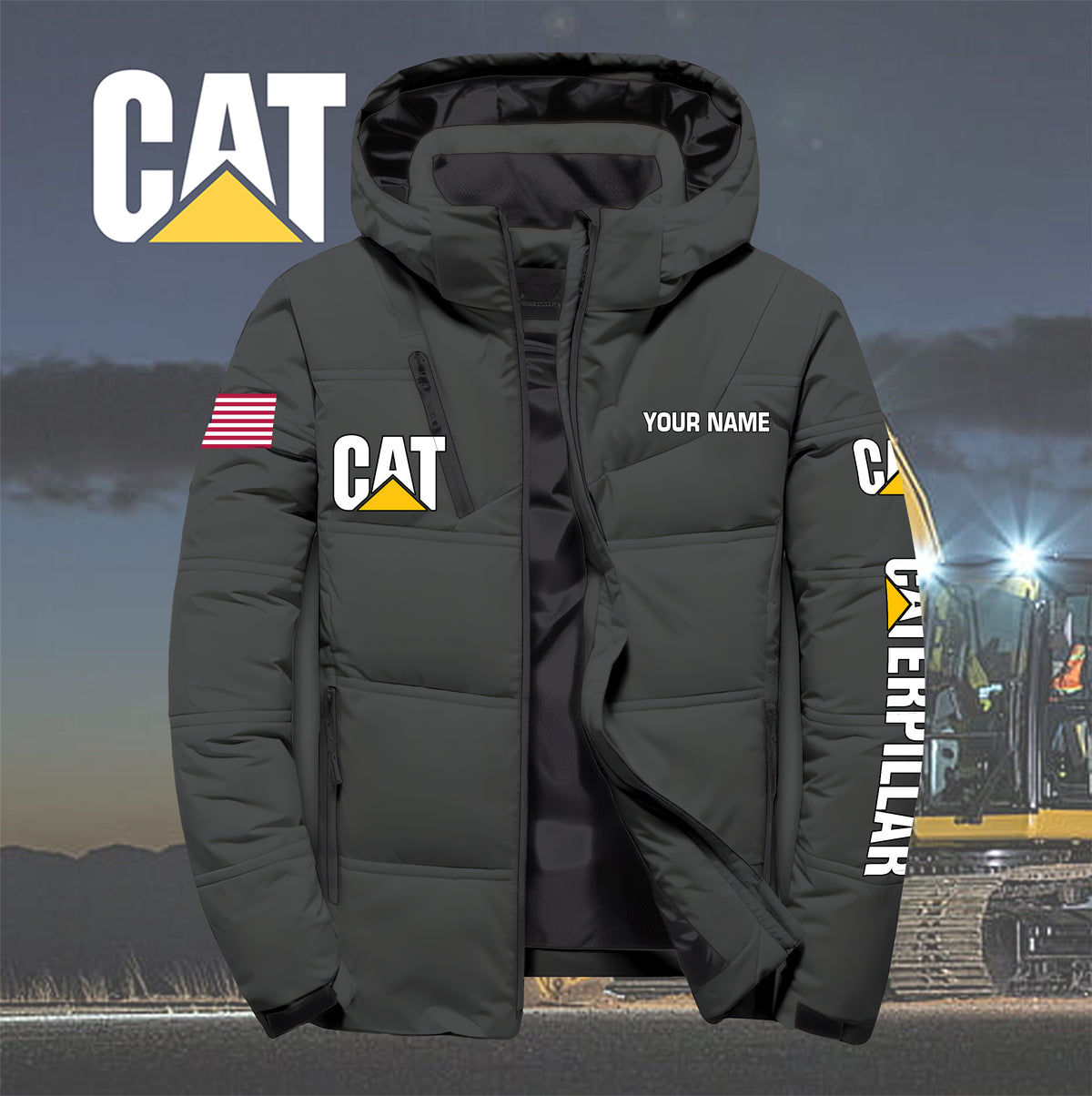 Personalized CAT Down Jacket with Zipper QUY5570