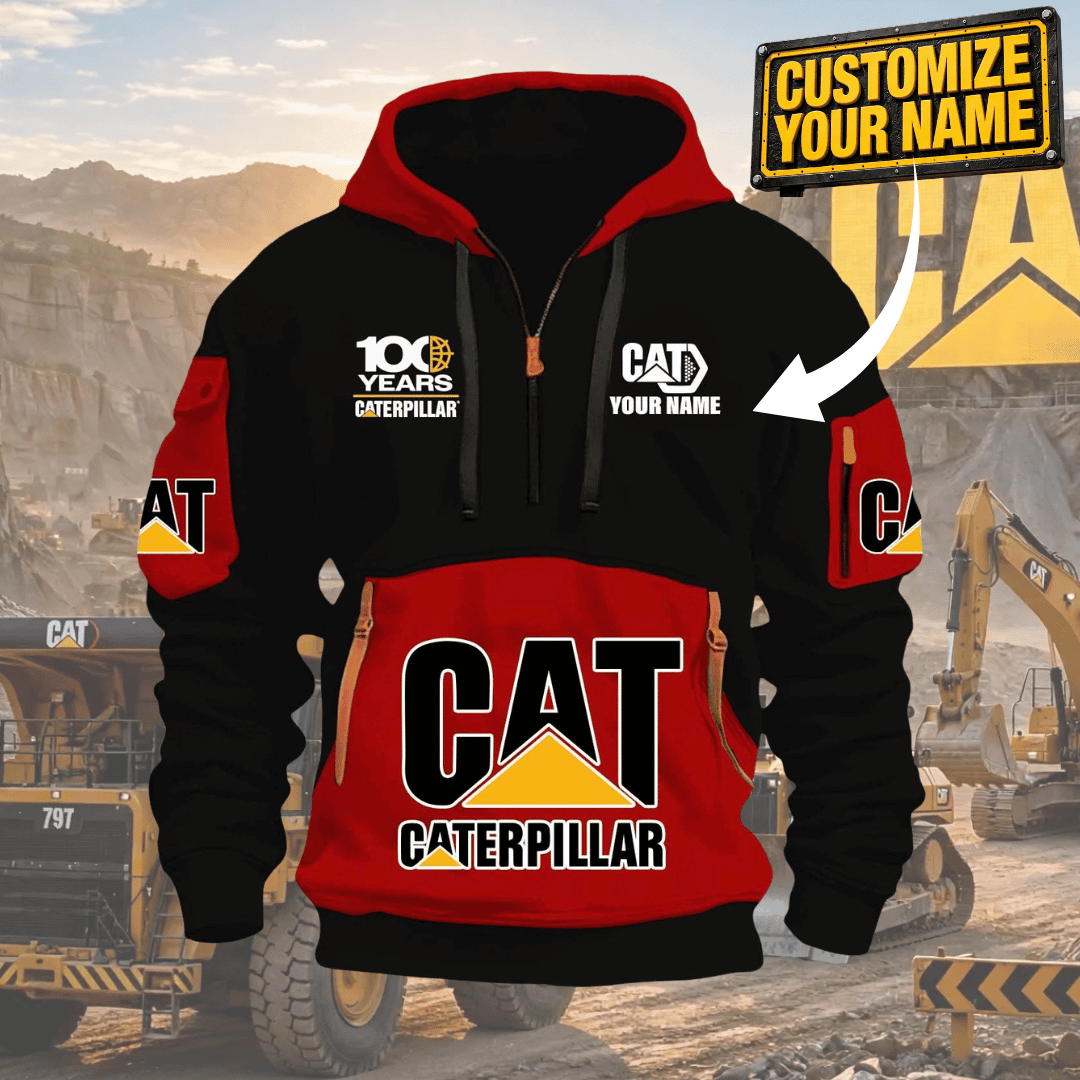 Custom Name 100 Years CAT 3D Quarter Zip Hoodie
