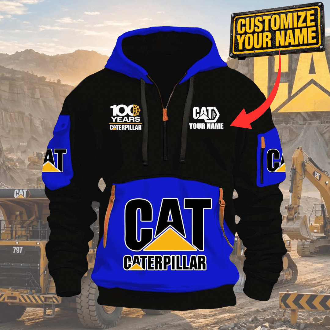 Custom Name 100 Years CAT 3D Quarter Zip Hoodie