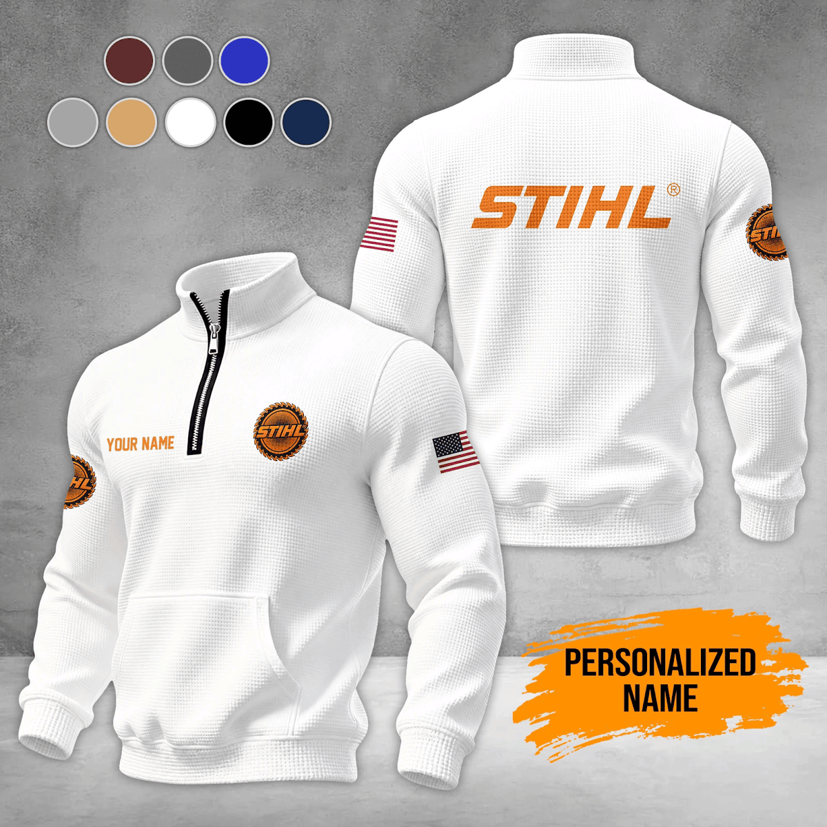 Personalized STL Waffle Stand Collar Zip Hoodie Pockets