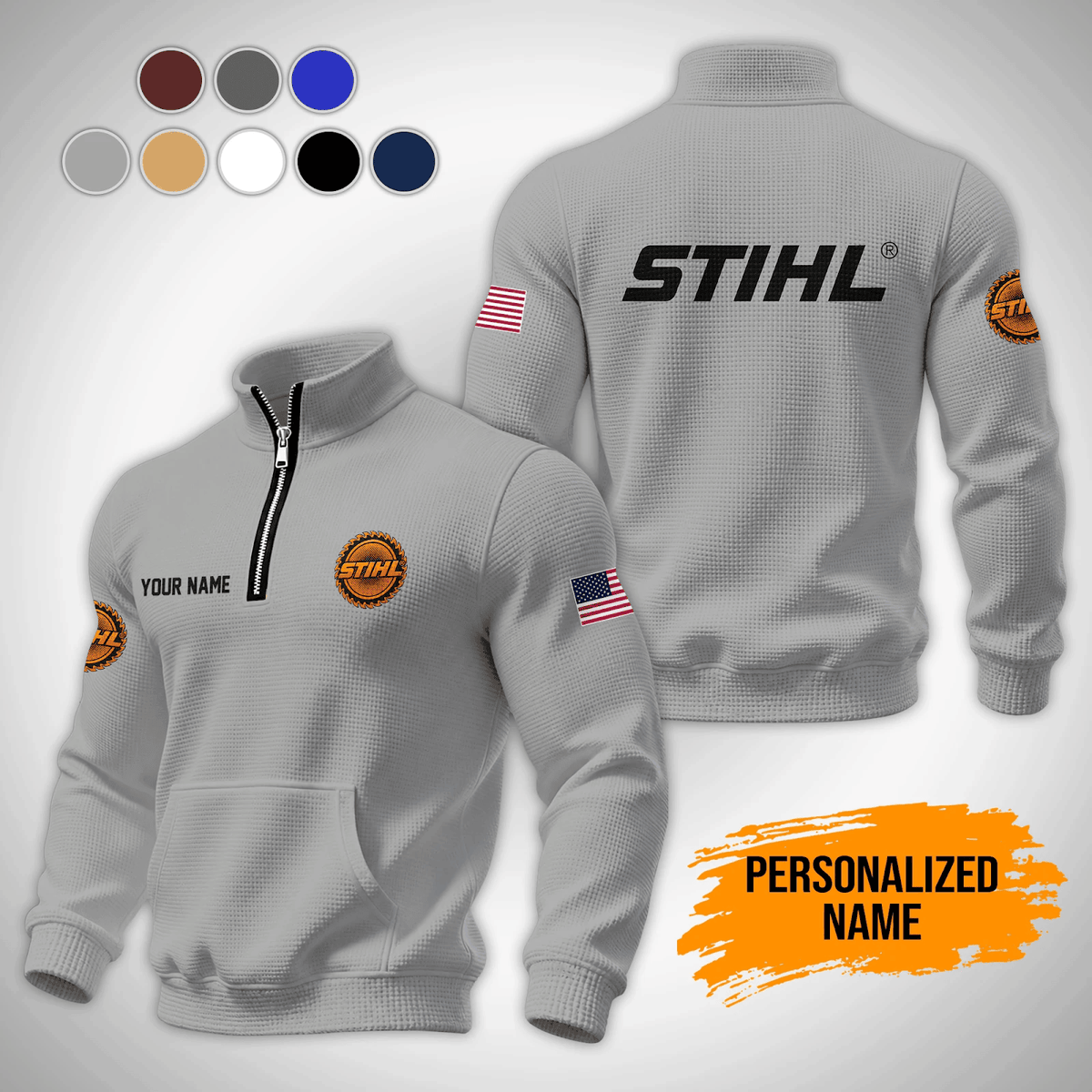 Personalized STL Waffle Stand Collar Zip Hoodie Pockets