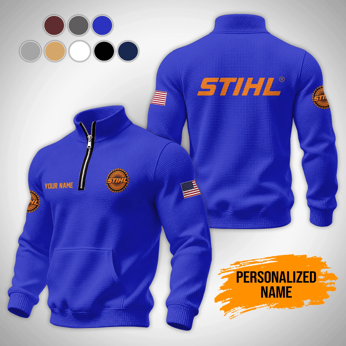 Personalized STL Waffle Stand Collar Zip Hoodie Pockets