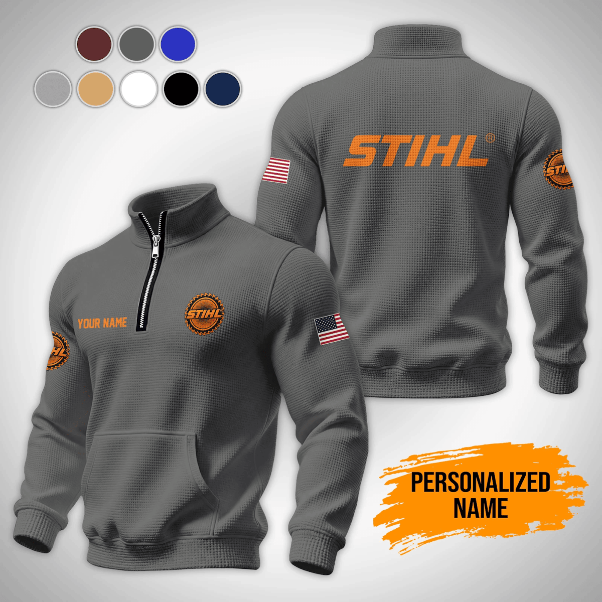 Personalized STL Waffle Stand Collar Zip Hoodie Pockets