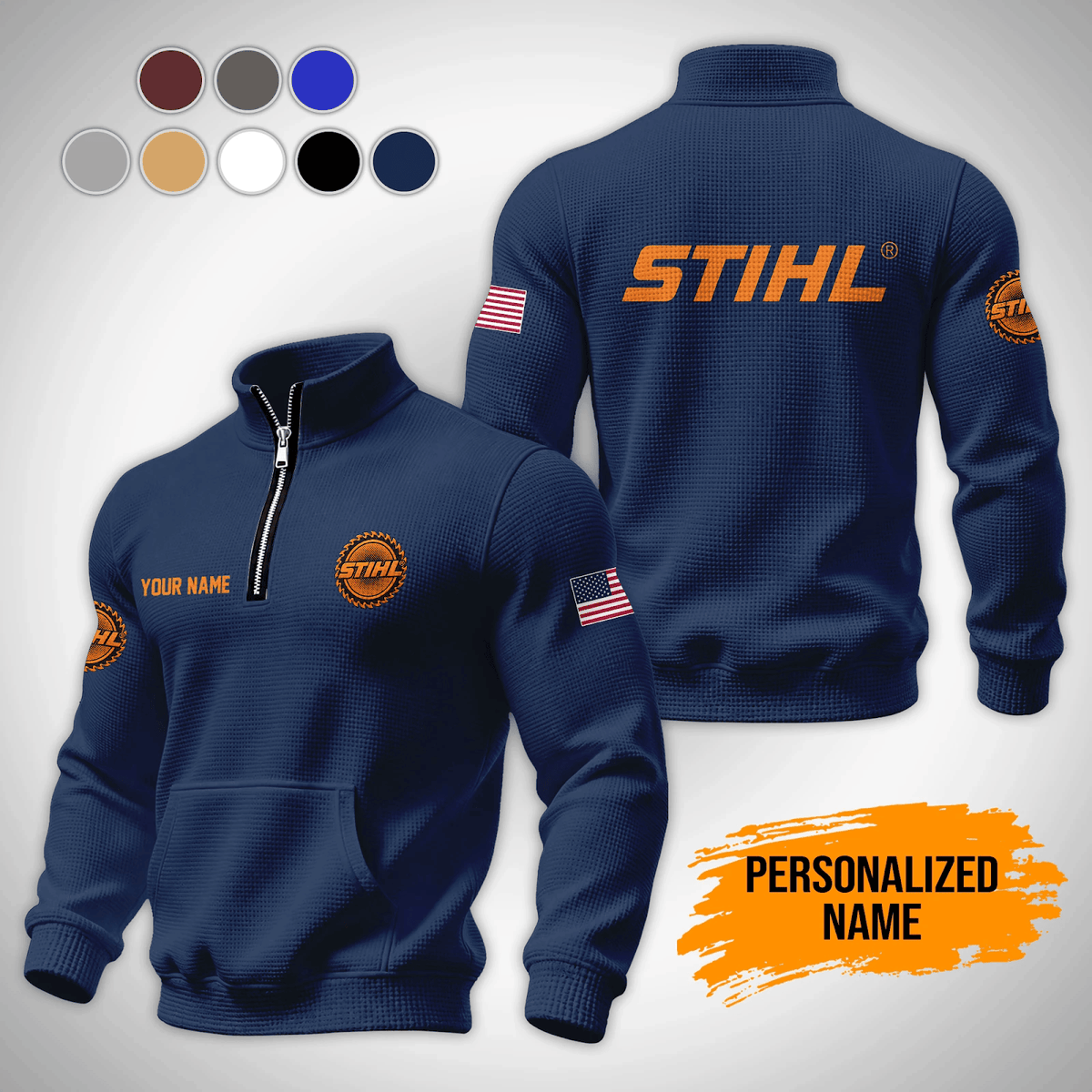 Personalized STL Waffle Stand Collar Zip Hoodie Pockets