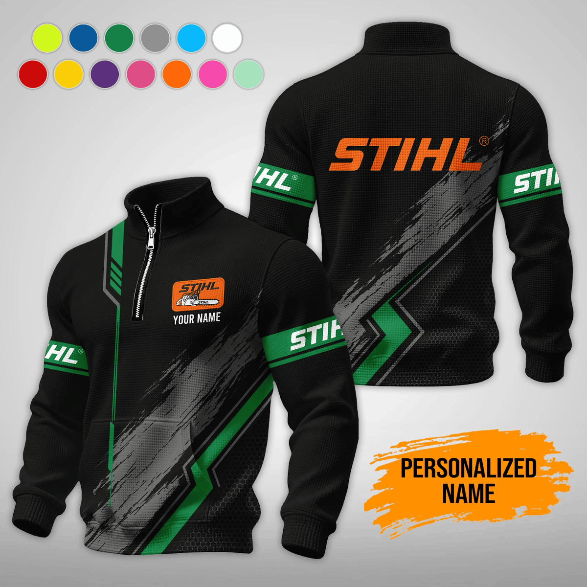 Personalized STL Waffle Stand Collar Zip Hoodie Pockets V2