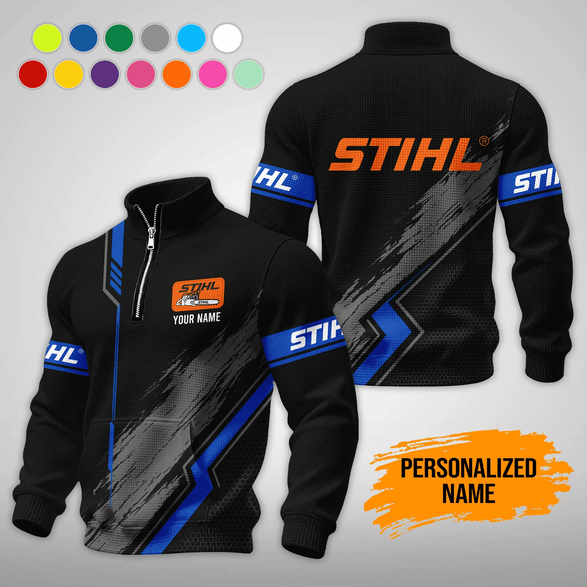 Personalized STL Waffle Stand Collar Zip Hoodie Pockets V2
