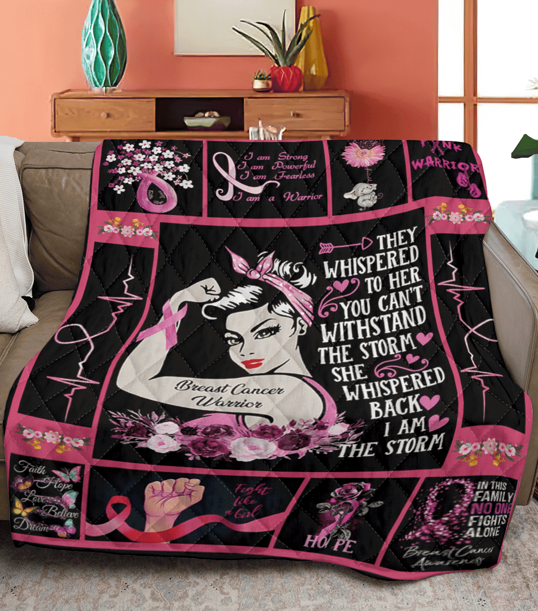Breast Cancer Survivor Strong Women Gift For Breast Cancer Patient Quilt Blanket THAOVTT1014