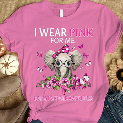 I Wear Pink For Me, Ribbon Elephant, Breast Cancer Survivor Awareness Shirt YVT0815