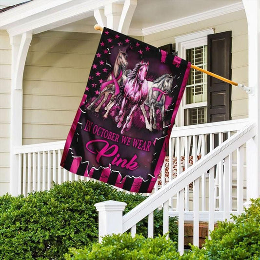 In October We Wear Pink, Ribbon Horse, Breast Cancer Awareness Flag, House & Garden Flag QUY4508