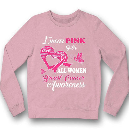 I Wear Pink For Women, Breast Cancer Warrior Awareness Shirt, Ribbon Butterfly QUY2138