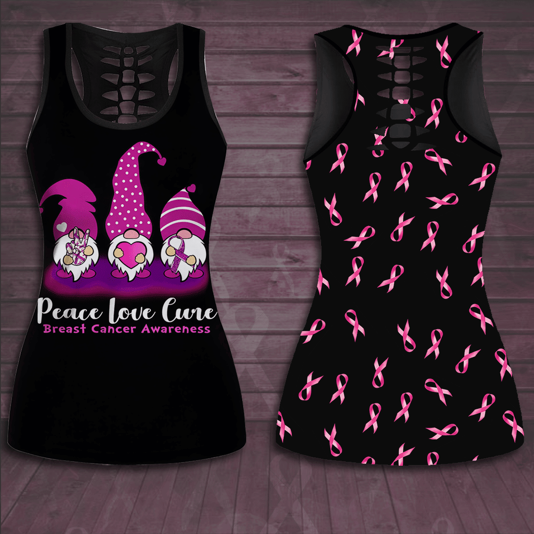 Breast Cancer Awareness Peace Love Cure Hollow Tank Top & Leggings Set TH4102