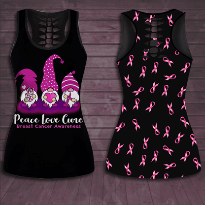 Breast Cancer Awareness Peace Love Cure Hollow Tank Top & Leggings Set TH4102