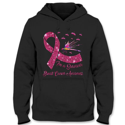 I'm A Survivor, Breast Cancer Warrior Awareness Shirt, Pink Ribbon Dragonfly THAOVTT401