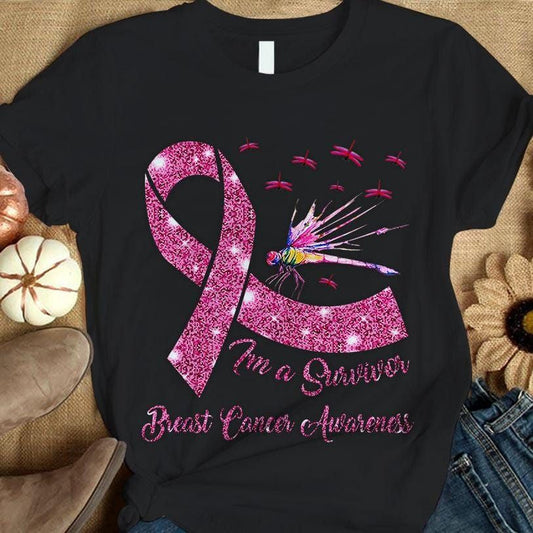 I'm A Survivor, Breast Cancer Warrior Awareness Shirt, Pink Ribbon Dragonfly THAOVTT401