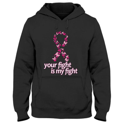 Your Fight Is My Fight, Pink Butterfly Ribbon, Mens Breast Cancer Awareness Shirt YVT0808