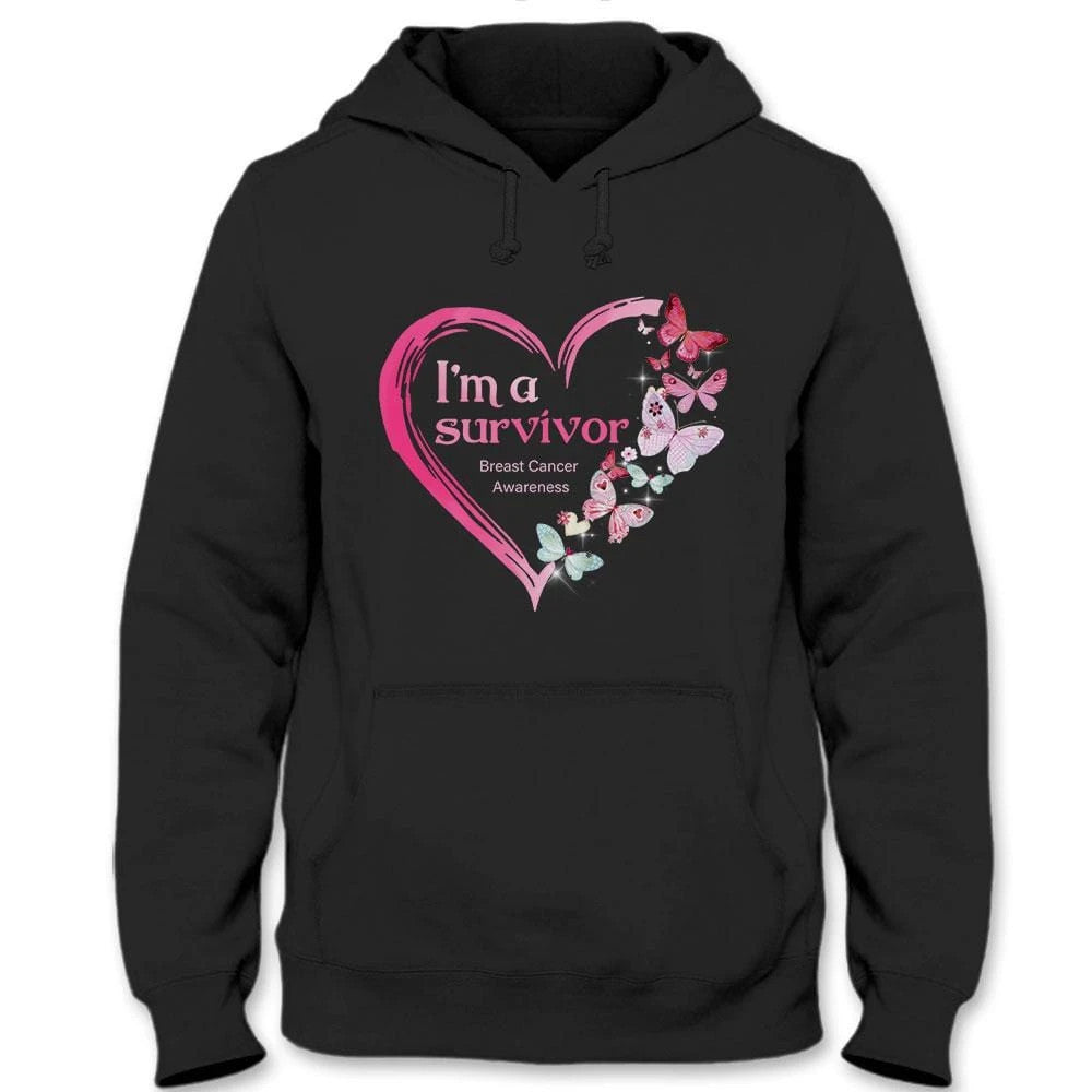 I'm A Survivor, Pink Heart & Butterfly, Breast Cancer Awareness Shirt THAOVTT852