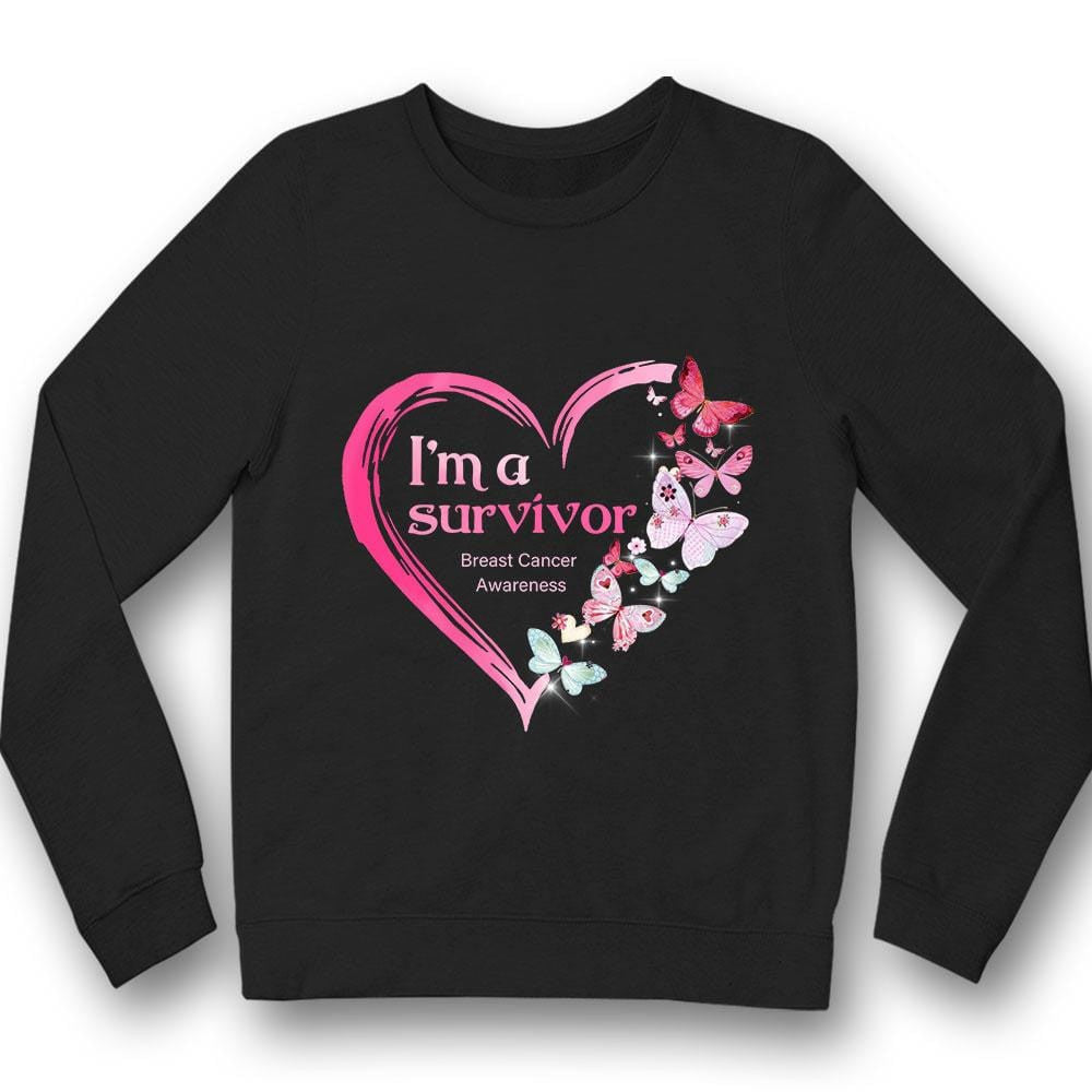 I'm A Survivor, Pink Heart & Butterfly, Breast Cancer Awareness Shirt THAOVTT852