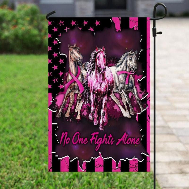 No One Fights Alone, Pink Ribbon Horse, Breast Cancer Awareness Flag, House & Garden Flag THAOVTT515