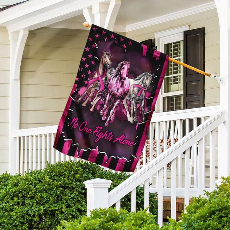 No One Fights Alone, Pink Ribbon Horse, Breast Cancer Awareness Flag, House & Garden Flag THAOVTT515