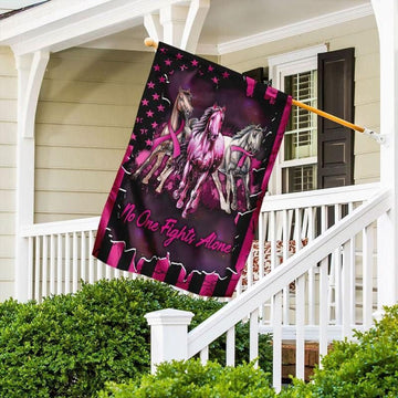 No One Fights Alone, Pink Ribbon Horse, Breast Cancer Awareness Flag, House & Garden Flag THAOVTT515