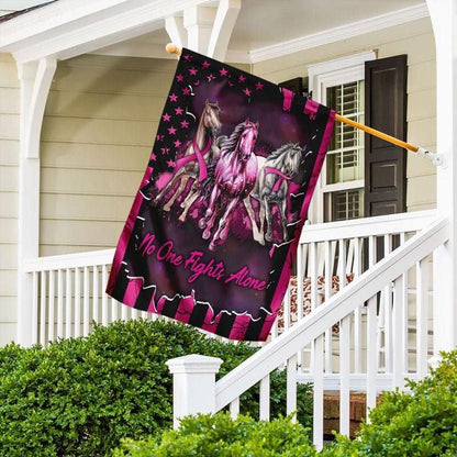 No One Fights Alone, Pink Ribbon Horse, Breast Cancer Awareness Flag, House & Garden Flag THAOVTT515