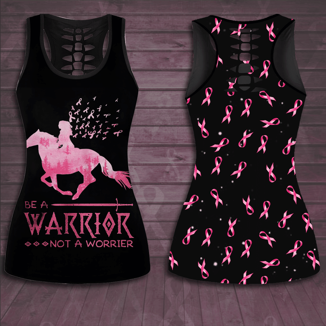 Breast Cancer Awareness 'Be A Warrior Not A Worrier' Hollow Tank Top & Leggings Set