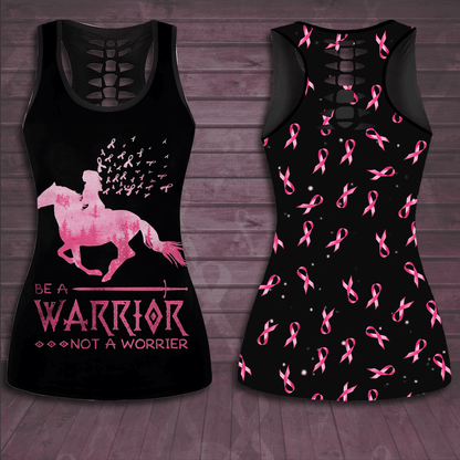 Breast Cancer Awareness 'Be A Warrior Not A Worrier' Hollow Tank Top & Leggings Set