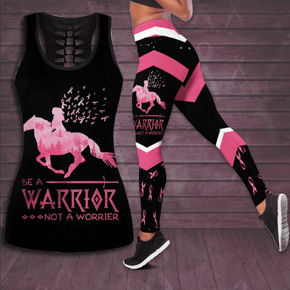 Breast Cancer Awareness 'Be A Warrior Not A Worrier' Hollow Tank Top & Leggings Set
