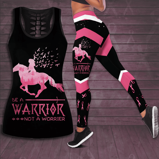Breast Cancer Awareness 'Be A Warrior Not A Worrier' Hollow Tank Top & Leggings Set