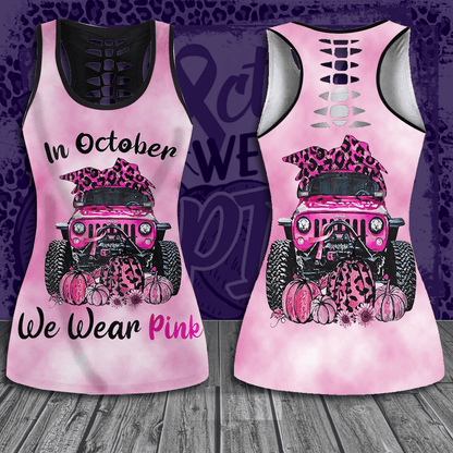 Breast Cancer Awareness 'We Wear Pink' Hollow Tank Top & Leggings Set - TH1069