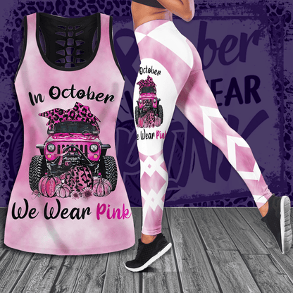 Breast Cancer Awareness 'We Wear Pink' Hollow Tank Top & Leggings Set - TH1069
