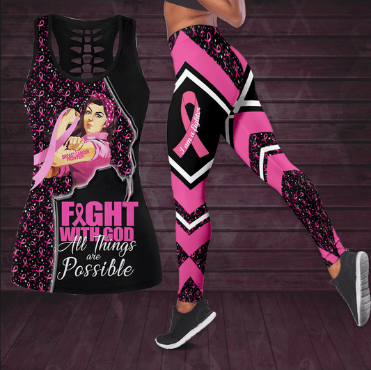 Breast Cancer Awareness Woman Right Hollow Tank Top & Leggings Set