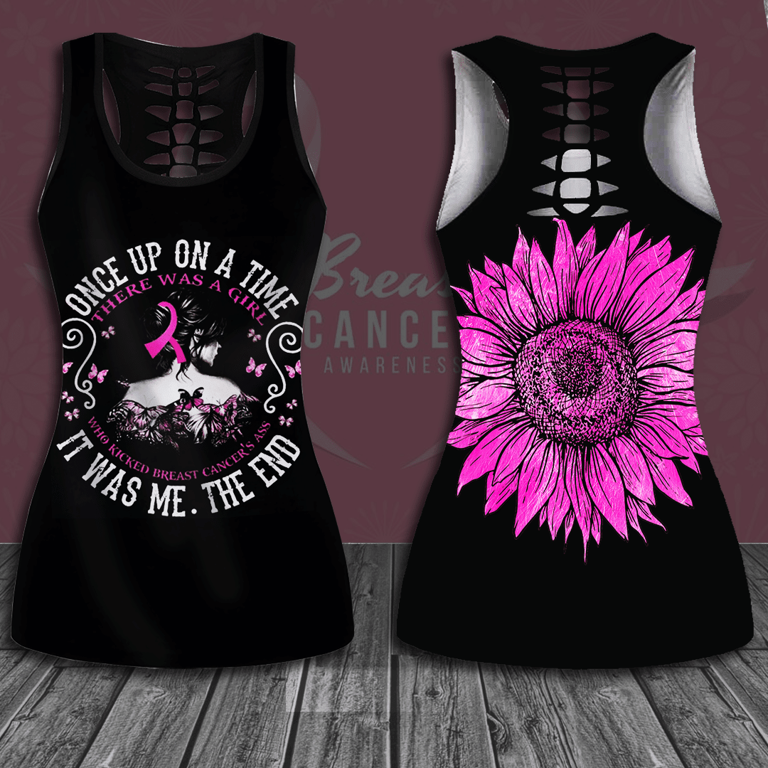 Breast Cancer Awareness 'Once Upon A Time There Was A Girl Who Kicked Cancer's Ass It Was Me The End' Hollow Tank Top & Leggings Set