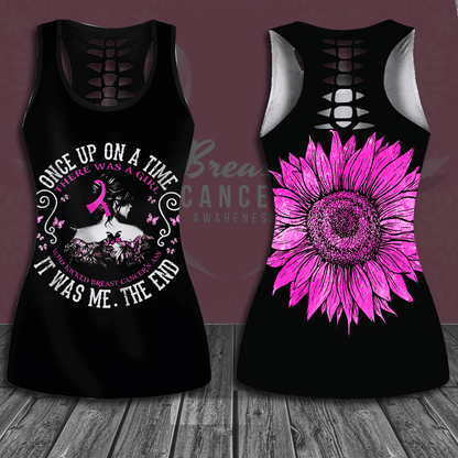 Breast Cancer Awareness 'Once Upon A Time There Was A Girl Who Kicked Cancer's Ass It Was Me The End' Hollow Tank Top & Leggings Set
