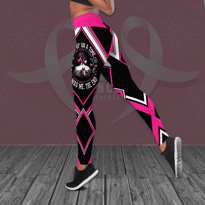 Breast Cancer Awareness 'Once Upon A Time There Was A Girl Who Kicked Cancer's Ass It Was Me The End' Hollow Tank Top & Leggings Set