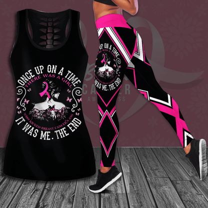Breast Cancer Awareness 'Once Upon A Time There Was A Girl Who Kicked Cancer's Ass It Was Me The End' Hollow Tank Top & Leggings Set