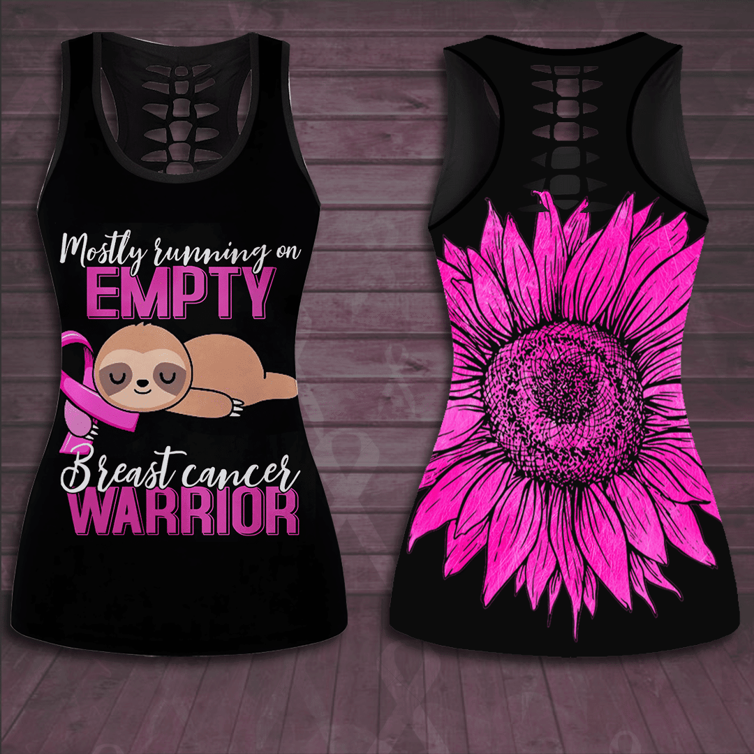Breast Cancer Awareness 'Mostly Running On Empty Breast Cancer Warrior' Hollow Tank Top & Leggings Set