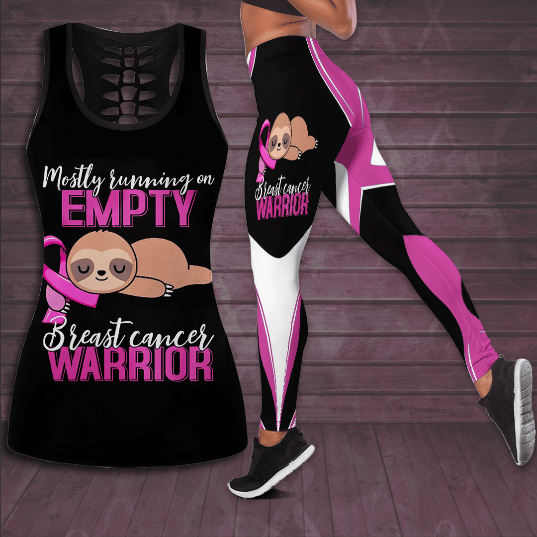 Breast Cancer Awareness 'Mostly Running On Empty Breast Cancer Warrior' Hollow Tank Top & Leggings Set