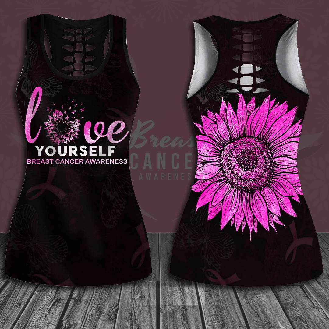 Breast Cancer Awareness 'Love Yourself' Hollow Tank Top & Leggings Set